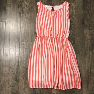 Coral Striped Sleeveless Dress
